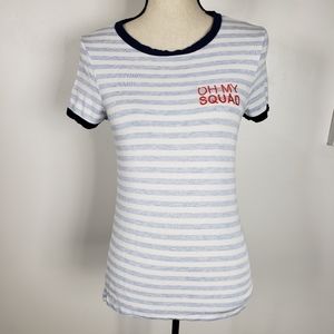 Chance or Fate Oh My Squad Blue & White Striped Short Sleeve Tee M